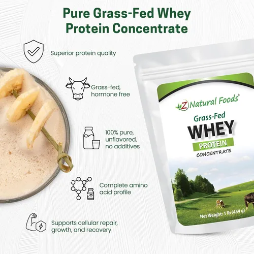 Vista 4 de Z Natural Foods Concentrado de proteína de suero alimentado con pasto - Polvo de proteína de suero limpio de Nueva Zelanda - Proteína de suero pura