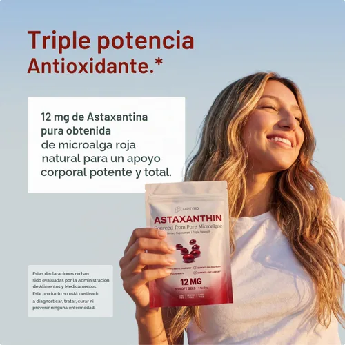 Vista 2 de Astaxantina Suplemento antioxidante de 12 mg – Fuente natural de microalgas – Softgel a base de lípidos para una mayor absorción – Apoyo cognitivo