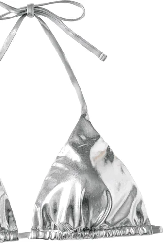 Vista 4 de SweatyRocks Traje de baño metálico de 2 piezas para mujer, bikini triangular halter con lazo lateral