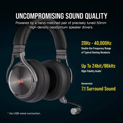 Vista 3 de Corsair CA-9011180-NA Virtuoso RGB - Auriculares inalámbricos para juegos - Sonido envolvente 7.1 de alta fidelidad con micrófono de calidad