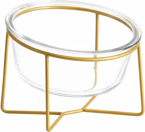 Vista 10 de Cuenco elevado de vidrio pequeño inclinado para gatos y perros, plato elevado para comida para gatos, plato de agua para mascotas, cuencos