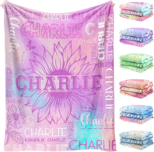 Vista 10 de Manta de nombre personalizada para adultos y niños, manta de nombre personalizada – 9 colores, 7 tamaños, manta de franela gruesa, manta de nombre