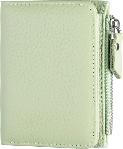 Vista 14 de Cartera pequeña de piel suave para mujer, con bloqueo RFID, con bolsillo con cremallera, billetera plegable, color negro