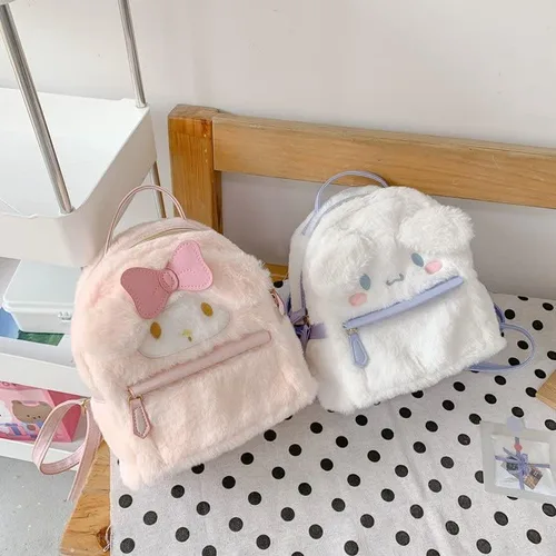 Vista 8 de ocypet Mochila de felpa de dibujos animados lindo suave y peludo, bolso Kawaii para niñas con llavero, Style-1