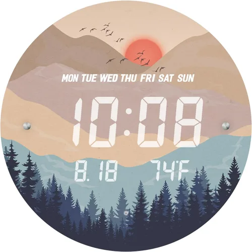 Vista 2 de Reloj de pared digital inteligente iluminado con puesta de sol automático con calendario de temperatura y tiempo, relojes de pantalla grande, reloj