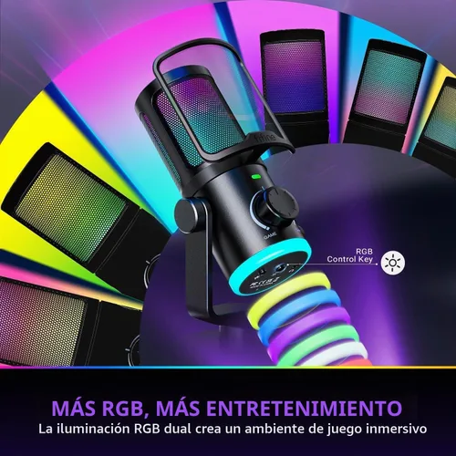 Vista 4 de Micrófono de juego FIFINE para PC, micrófono USB para transmisión con balance de chat de juego, micrófono de escritorio RGB condensador