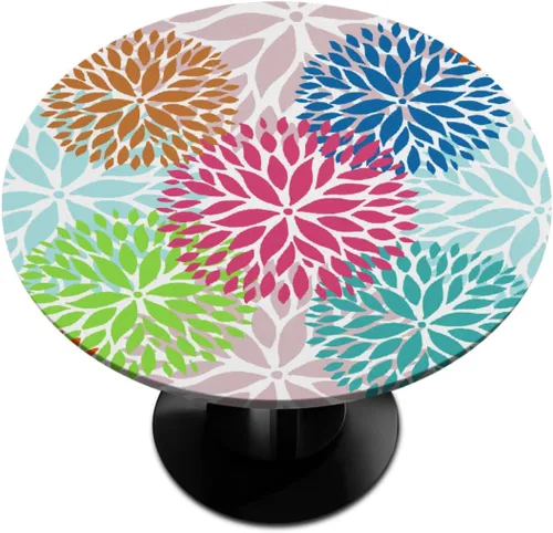 Vista 27 de Pardick Mantel redondo ajustable con diseño de flores color verde azulado, con diseño de mandala, con elástico, impermeable, lavable
