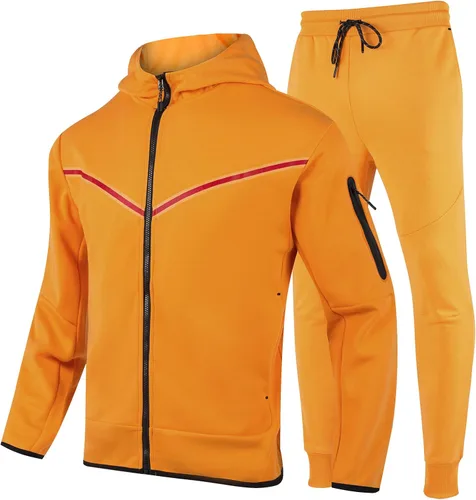 Vista 12 de Conjunto deportivo para hombre, sudadera con capucha y manga larga, con cremallera completa, 2 piezas Negro+gris ceniza