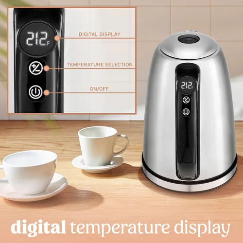 Vista 3 de NELO Hervidor eléctrico con 7 ajustes preestablecidos de control de temperatura, pantalla digital de temperatura, luces indicadoras LED