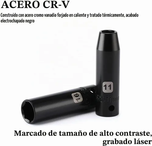 Vista 3 de EMENTOL Juego de llaves de vaso de impacto profundo de 1/2", métricas, 6 puntos, CR-V, 14 piezas de 1/2 pulgada Dr. Deep Socket Set, 0.394 in