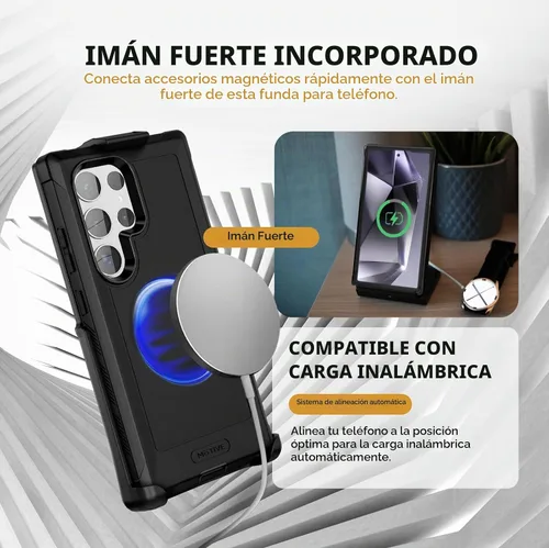 Vista 2 de MOTIVE Funda compatible con Samsung Galaxy S24 Ultra con clip para cinturón, [protección contra caídas de grado militar de 15 pies] con protector