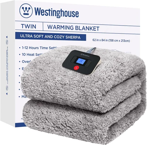 Vista 16 de Westinghouse Manta Eléctrica Tamaño Throw, Manta Térmica de Felpa Sherpa Suave con 6 Niveles de Calefacción y 2-10 Horas de Apagado Automático, Azul