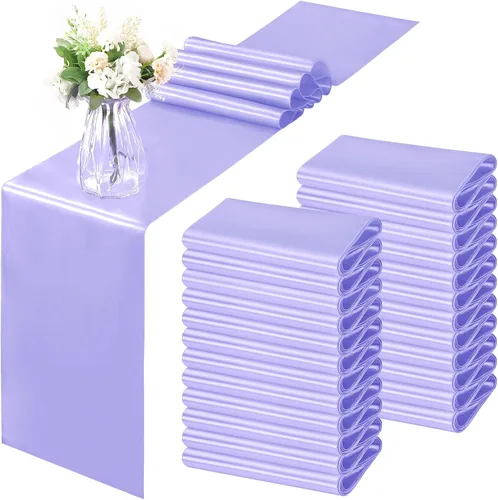 Vista 25 de Horbaunal - Juego de 12 caminos de mesa de satén azul claro de 12 x 108 pulgadas, caminos de mesa suaves para bodas, banquetes, fiestas de cumpleaños
