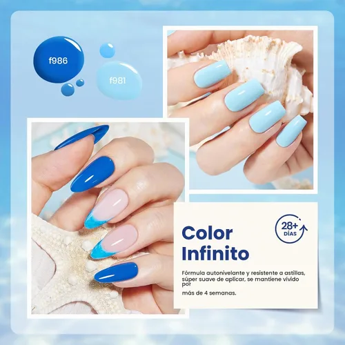 Vista 4 de Beetles - Juego de esmaltes de gel azul, Ocean Range, juego de 6 colores de esmalte de uñas de gel azul A - Azul Ocean Range