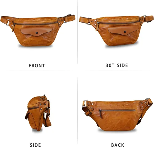 Vista 4 de Riñonera de cuero genuino para mujeres y hombres, bolso cruzado de cuero real vintage, bolso cruzado de moda para la cintura