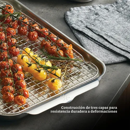 Vista 4 de Provisions OvenBond - Sartén mediana de acero inoxidable de 12 x 15 pulgadas con estante