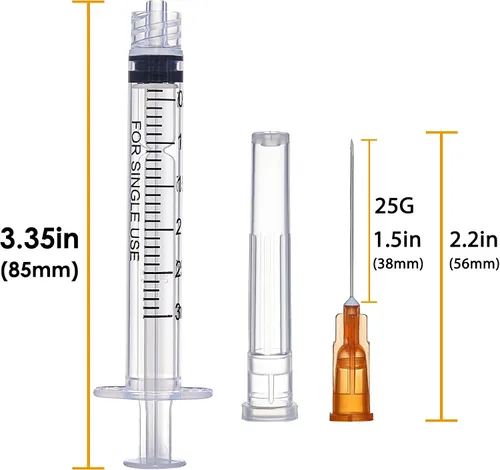 Vista 2 de Arrebol Jeringa de 0.1 fl oz con aguja Luer Lock, herramienta de jeringa desechable de plástico para laboratorios científicos, recarga de líquidos