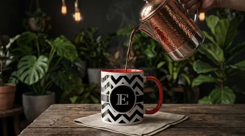 Vista 3 de 3dRose mug_222067_5 Monograma de cheurón blanco y negro con inicial E - Taza roja de dos tonos, 11 oz