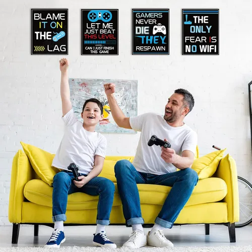 Vista 3 de Sumind Cartel de 10 carteles de videojuegos, impresión artística de juego de niño en fiesta de cumpleaños, decoración de pared de palabras Azul