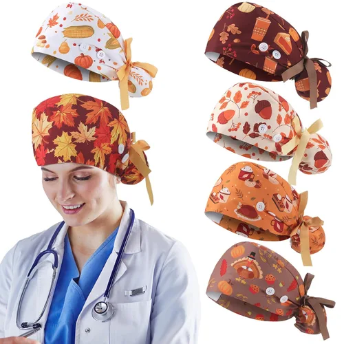 Vista 17 de 6 gorras de uniforme médico con lazo para mujer, sombreros de enfermería con botones ajustables para atar en la espalda, gorra de trabajo