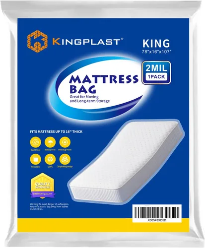 Vista 17 de Bolsa de plástico para mudanza de colchón de tamaño matrimonial, 2 mil, impermeable, a prueba de polvo y resistente a desgarros para almacenamiento