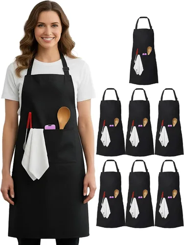 Vista 10 de Xeoxarel Delantal de chef para hombres y mujeres, 31 x 27 pulgadas, grande con lazos de cintura de 36 pulgadas, 2 bolsillos, delantales de cocina