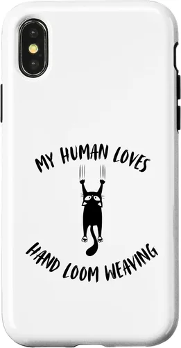 Vista 5 de iPhone 16 My Human Loves Hand Loom Weaving - Cat Parent Hobby Lover Case