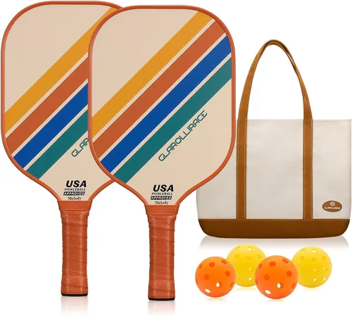 Vista 9 de Juego de 2 palas de pickleball 4 raquetas de pickleball, juego de pickleball aprobado por USAPA, superficie de fibra de vidrio fibra de carbono