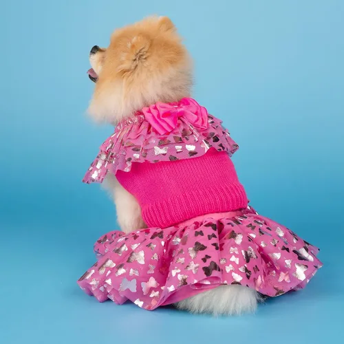 Vista 3 de Doggy Parton Conjunto de falda de suéter con volantes para perros - XS