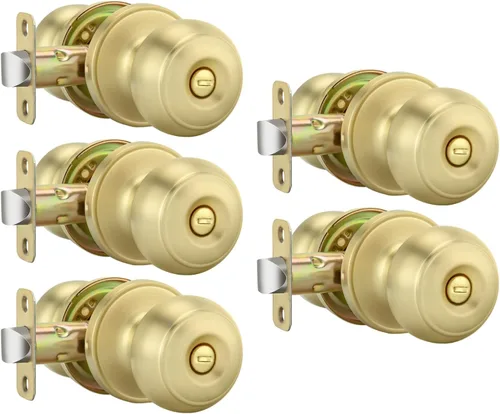 Vista 47 de Goldenwarm Pomos de puerta de paso de bronce champán, 1 paquete de pomos para puerta de armario interior, juego de perillas de puerta de paso