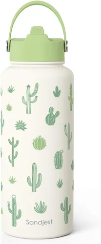 Vista 19 de Regalo de repostería para mujeres, botella de agua de acero inoxidable de 32 oz con tapa y popote, botellas aisladas estéticas de dulces, regalos
