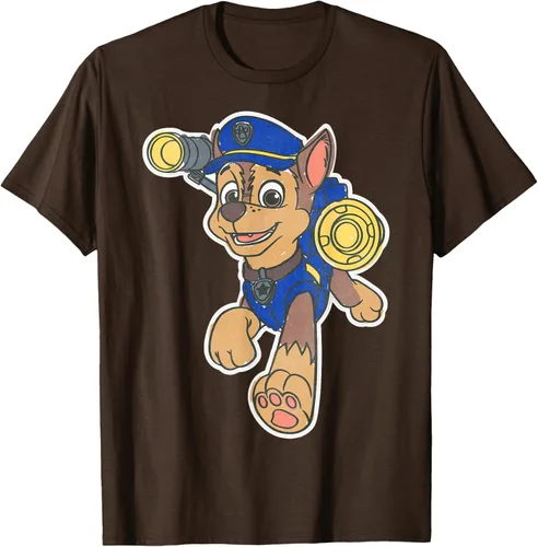 Vista 61 de Paw Patrol Chase Character Patch - Camiseta negra de manga corta con cuello redondo y ajuste clásico, talla S Negro