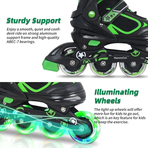 Vista 36 de MammyGol Patines en línea ajustables para niños y niñas, patines con ruedas iluminadas de 4 a 16 años