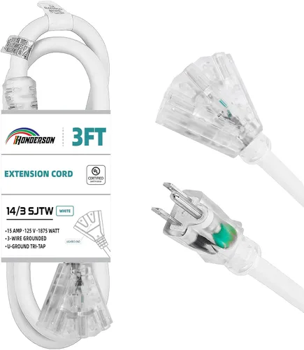 Vista 7 de Cable de extensión GFCI iluminado de 3 pies con 3 tomas de corriente, cable de extensión negro resistente SJTW 12/3 con enchufe a tierra de 3