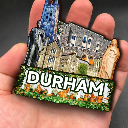 Vista 4 de Imán de madera de Durham de los Estados Unidos 3D para nevera, recuerdos coleccionables, decoraciones artesanales hechas a mano