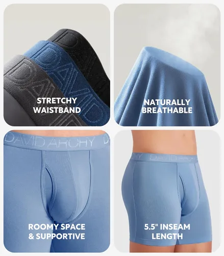 Vista 4 de DAVID ARCHY Mens Underwear Bamboo Rayon Boxer Briefs Breathable and Soft with Fly Underwear for Men 3 or 4 Pack