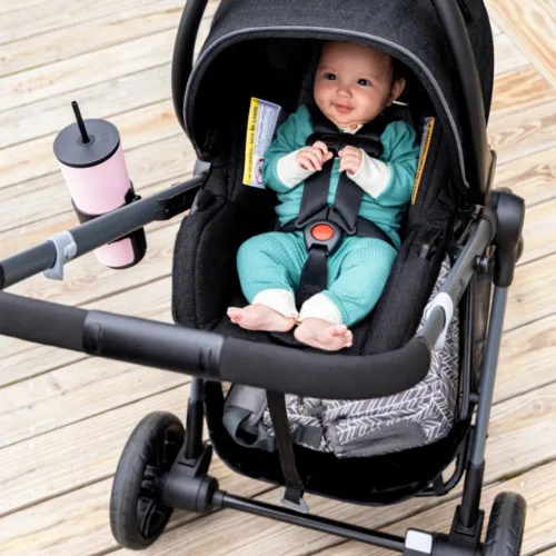 Vista 7 de Sistema de transporte modular Evenflo Pivot Xpand con asiento de coche para bebé LiteMax (Negro Ayrshire)