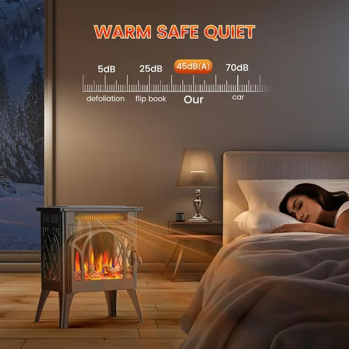 Vista 5 de Estufa de Chimenea Eléctrica, Calentamiento Rápido, Calentador de Chimenea Infrarrojo de 1500W con Temporizador de 8H, Control Remoto, Estufa