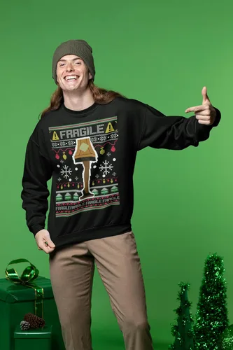 Vista 6 de Wild Bobby Suéter feo de Navidad con lámpara de pierna frágil, sudadera unisex con cuello redondo