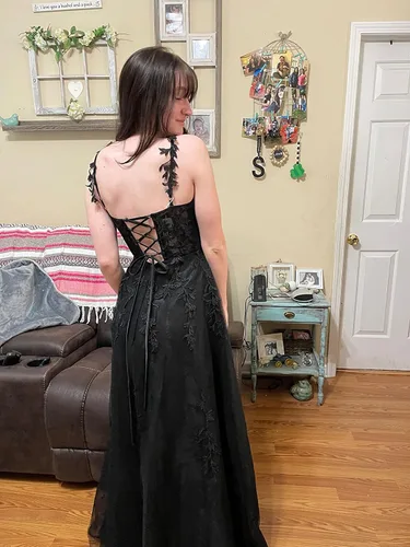 Vista 6 de Vestidos de baile de graduación de tul para mujer, con tirantes delgados, para adolescentes, 2023, con apliques de encaje, abertura formal, vestidos