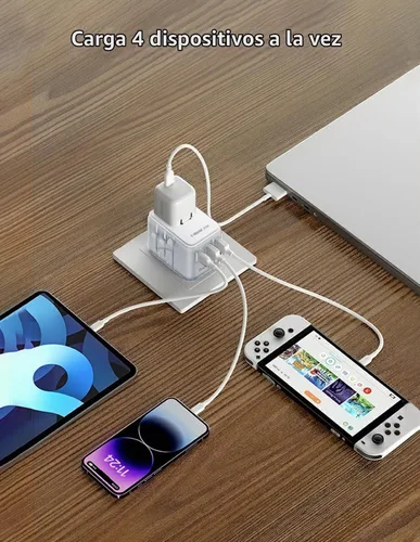 Vista 4 de MOMAX Adaptador de viaje universal, adaptador de enchufe internacional de 20 W+18 W con 2 USB-A de carga rápida y 1 USB C PD de carga rápida, 1 CA