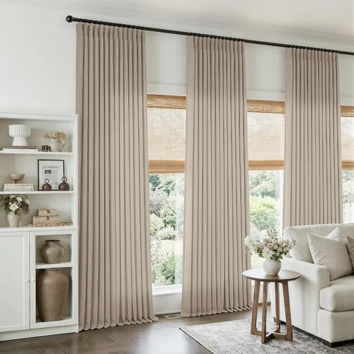 Vista 35 de TWODRAPES Juego de 2 paneles de cortinas plisadas de lino de 96 pulgadas de Avena