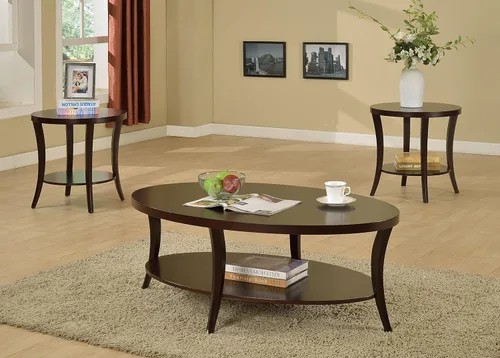 Vista 3 de Roundhill Furniture Perth - Mesa de centro ovalada contemporánea con estante, color espresso