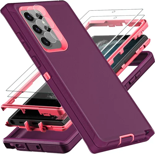 Vista 7 de YKHJKLEC Funda para Samsung Galaxy S22 Ultra, con 2 piezas [protector de pantalla de TPU flexible autorreparable y protector de lente de cámara]