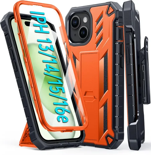 Vista 10 de FNTCASE Funda para iPhone 15: para iPhone 14, 13 y 16e, funda militar a prueba de golpes, funda resistente para teléfono celular con soporte y funda