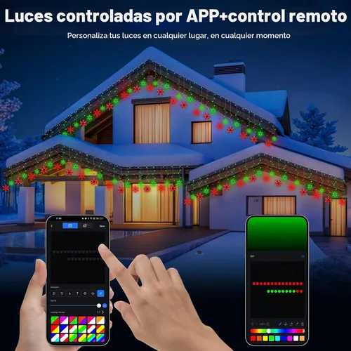 Vista 2 de Luces inteligentes de carámbano de copo de nieve de Navidad, 16.4 pies, 192 LED, 16 gotas, control remoto con aplicación enchufable en 16 millones