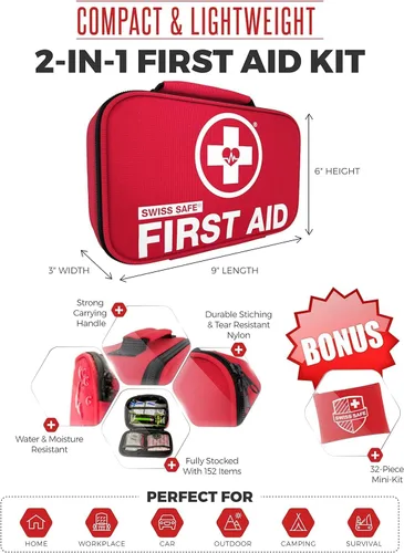 Vista 4 de 2-pulgadas-1 kit de primeros auxilios (120 piezas) + Bonus 32-Piece Mini Kit de primeros auxilios: Compact para en casa, al aire última