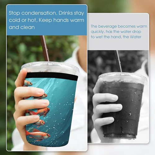 Vista 5 de Fish Aquarium 3 Pack Reusable Iced Coffee Sleeve, Neoprene Drink Sleeve, Cup Sleeve For Hot And Cold Coffee Or Ice Drink Coffee