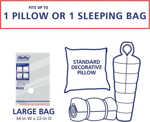 Vista 6 de Hefty Bolsas al vacío para ropa, paquete de 4, bolsas grandes de almacenamiento al vacío que ahorran espacio (34 x 22 pulgadas), sello de compresión