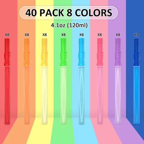 Vista 2 de Inscraft Paquete de 40 varitas de burbujas grandes de 14 pulgadas, 8 burbujas de colores a granel para juguete de verano, uso de actividades al aire